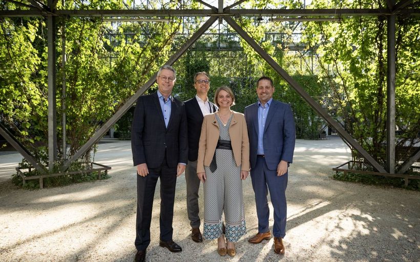 Sie wollen die Nachfolge von Andreas Züllig antreten: Martin von Moos, Urs Bircher und Marie Forestier, Claude Meier (v. l.).