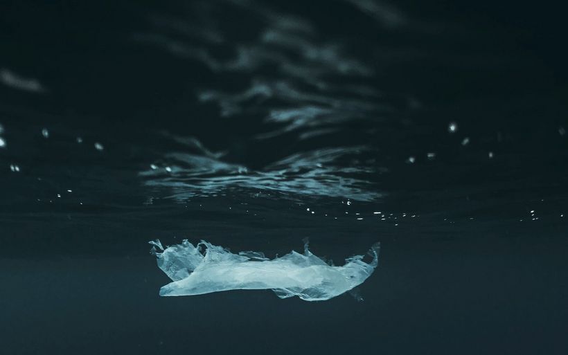 Einweg Plastiksack im See