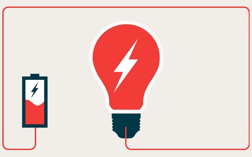 Symbolbild für Energie mit Batterie und Glühbirne