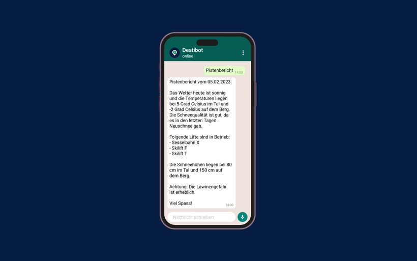 Beispiel Pistenbericht Destibot