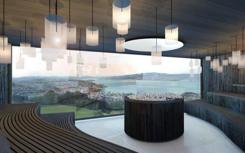 Sauna im Akari Spa mit Blick auf den Zürichsee