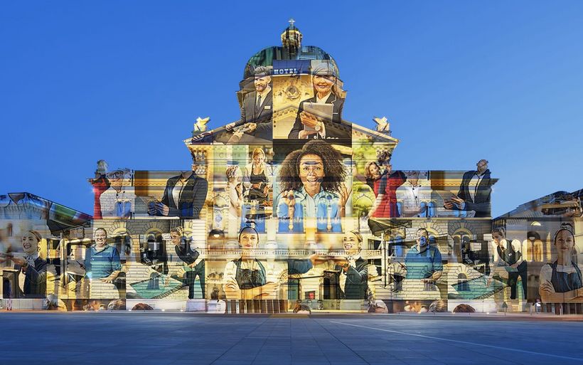 Bundeshaus bei Nacht, beleuchtet
